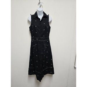Nikki Valentine Polka Dot Sleeveless Collared Button Down Dress Black 8